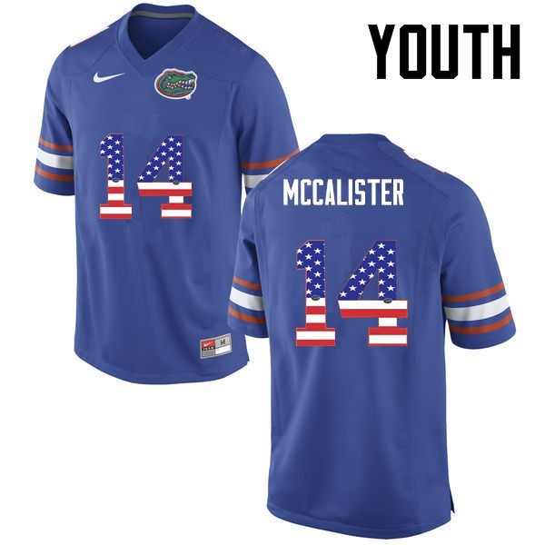 Florida Gators Youth #14 Alex McCalister College Football Jersey USA Flag Fashion Blue